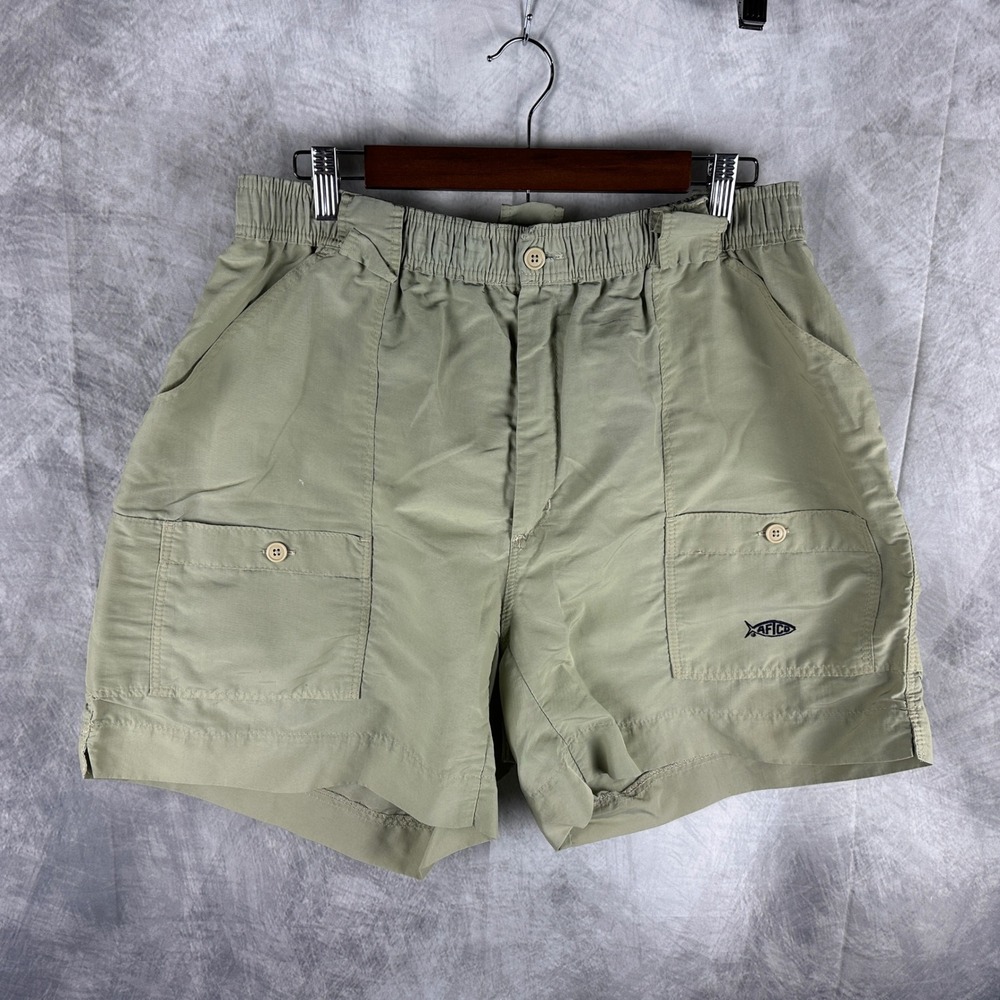 AFTCO M01 Mens Original Fishing Shorts Khaki Tan Nylon Elastic Waist Size 40